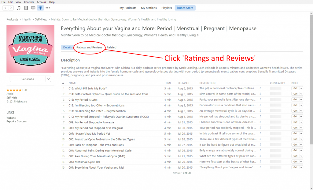 Click on Ratings and Reviews in iTunes