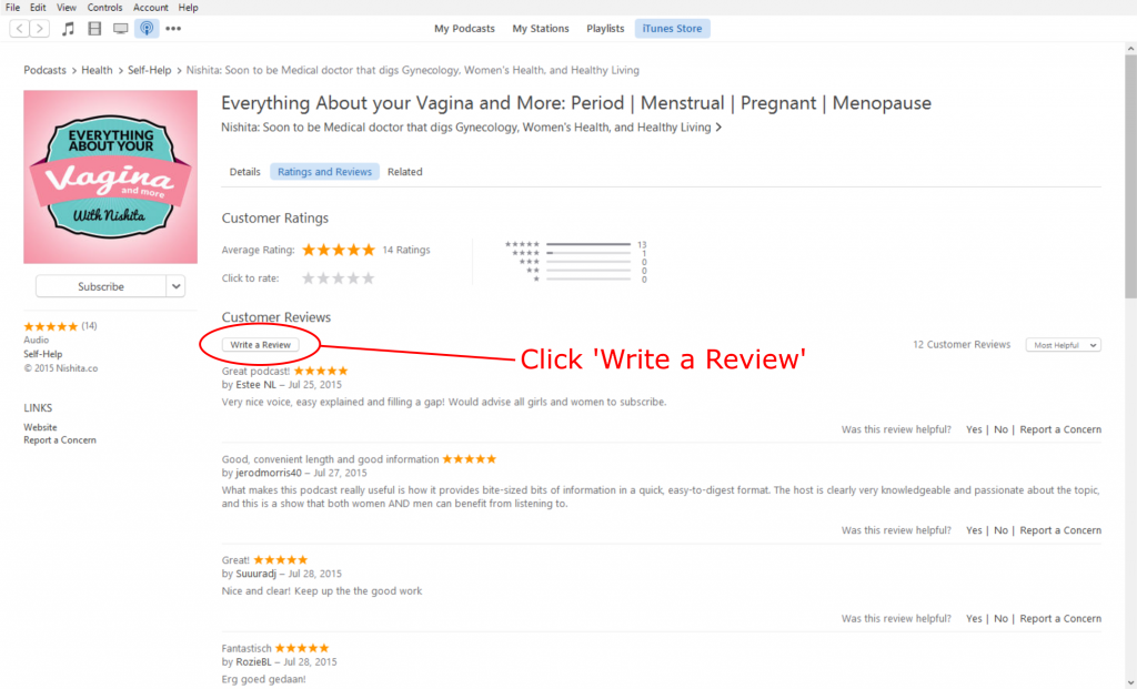 Click on "Write a Review" for the podcast on iTunes