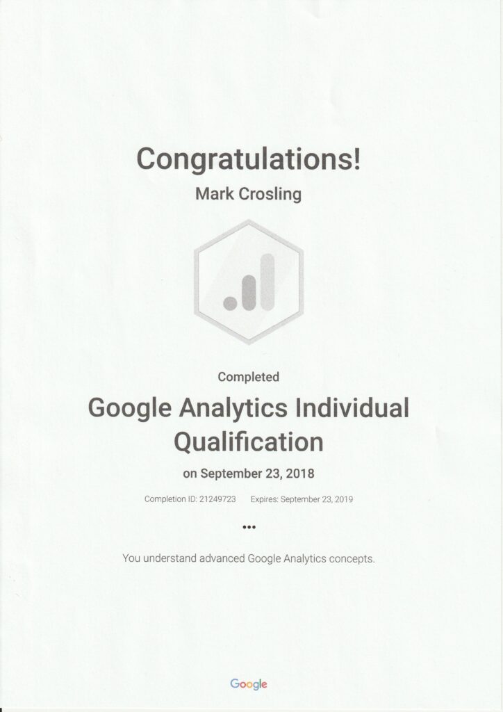 Google Analytics Certification - Mark Crosling